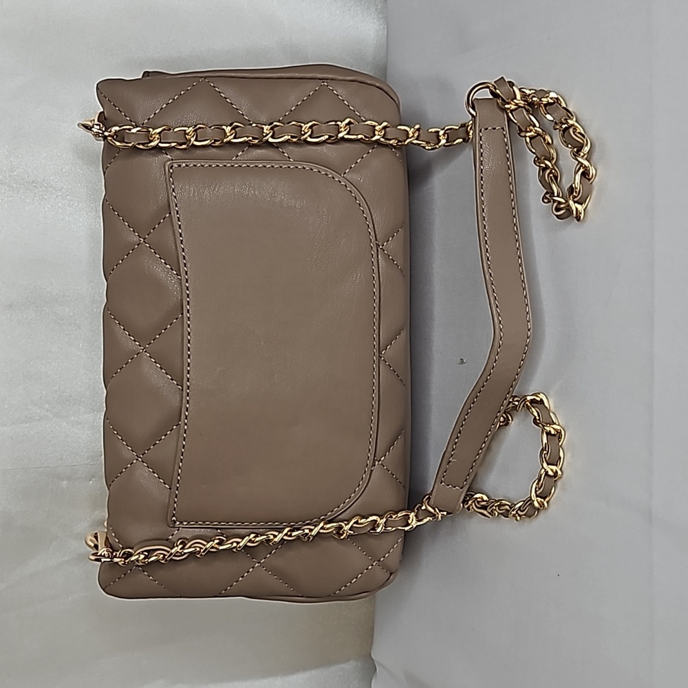Badgley Mischka Crossbody Diamond Quilted Studded Taupe gold chain NWT - Picture 3 of 6